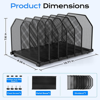Adjustable File Organizer for Desk, 6 Sections Vertical File Folder Holders