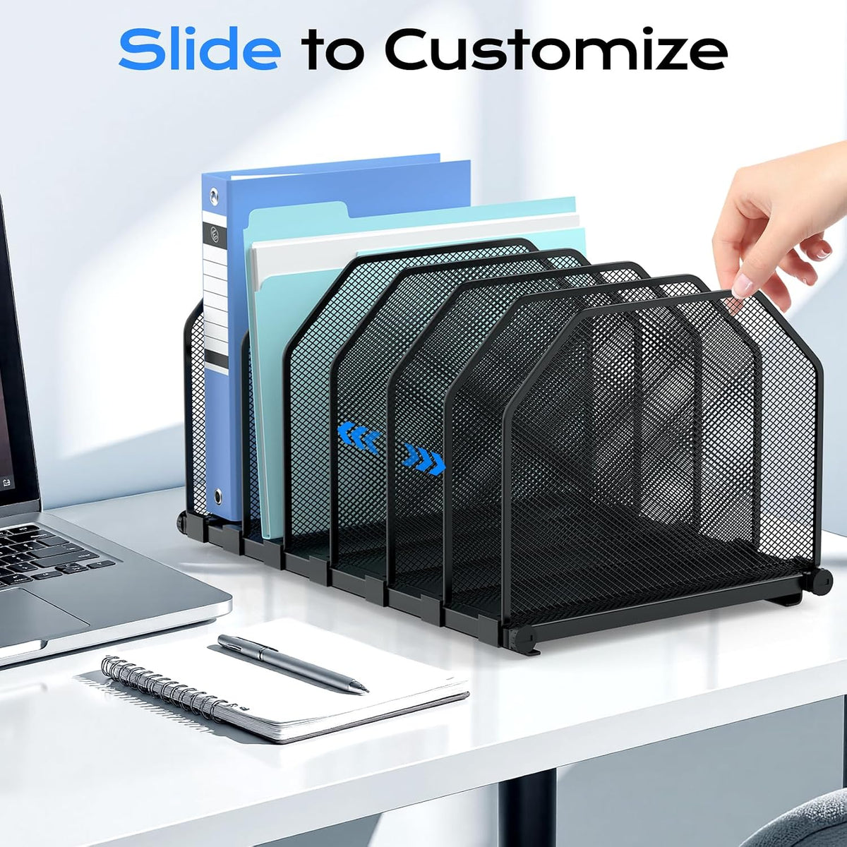Adjustable File Organizer for Desk, 6 Sections Vertical File Folder Holders