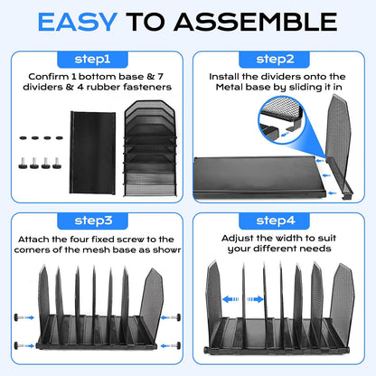 Adjustable File Organizer for Desk, 6 Sections Vertical File Folder Holders