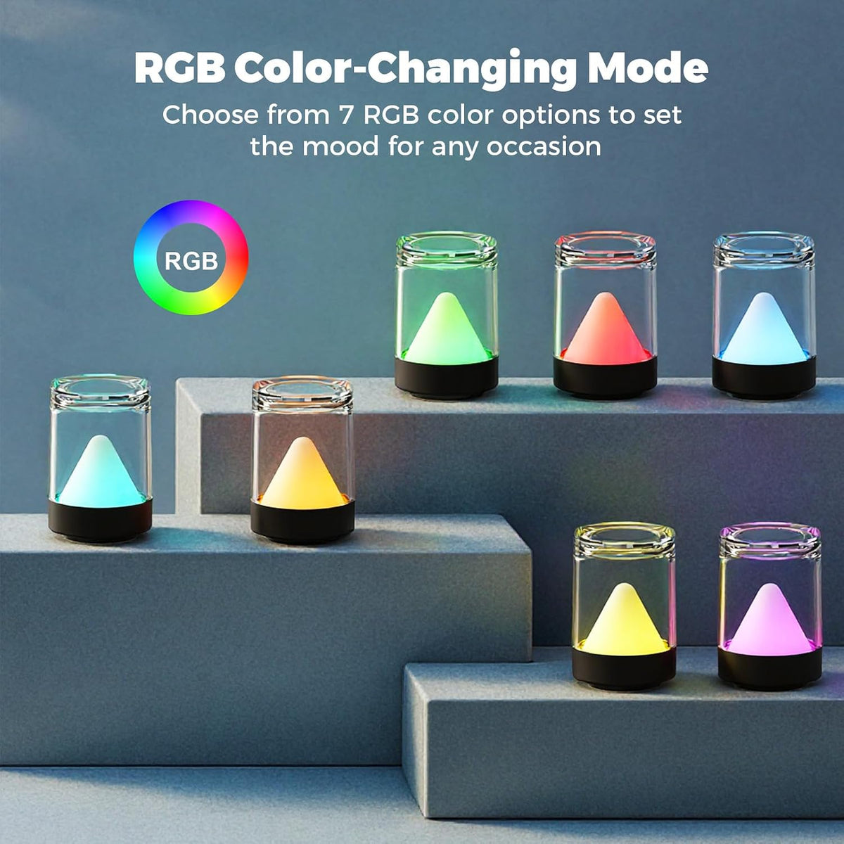 Mini Rechargeable Night Lights with Charging Base | 4-Pack Small Transparent Shower Table Lamps with 7 RGB Color Changing, Portable for Bedroom, Living Room, Desks, Restaurant, Camping