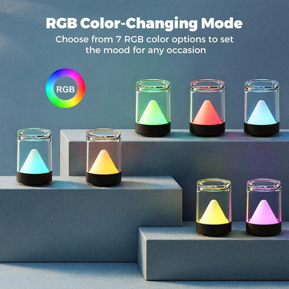 Mini Rechargeable Night Lights with Charging Base | 4-Pack Small Transparent Shower Table Lamps with 7 RGB Color Changing, Portable for Bedroom, Living Room, Desks, Restaurant, Camping