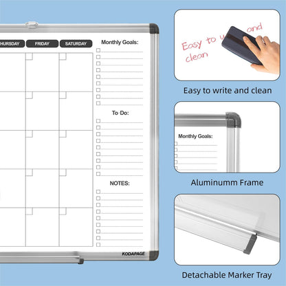 Planning Boards,White Board Dry Erase Calendar with Stand,Double-Sided Weekly Calendar Schedule Board with Time Slots&Monthly Planner with to DO List for Desk and Wall 16"×12"(1 Pack)