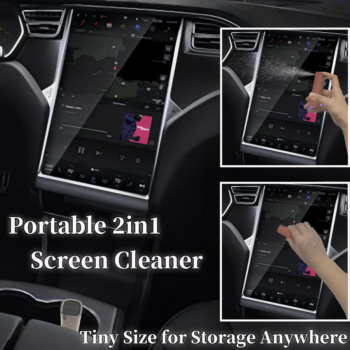 Car Screen Cleaner Spray and Wipe for Women, Cell Phone Touchscreen Cleaning Wiper Kit Accessories for MacBook Display iPad iPhone Mac Laptop Computer Monitor TV Screens, Black Grey White