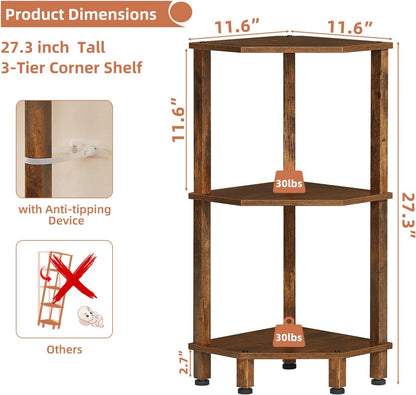 3-Tier Corner Shelf, Brown