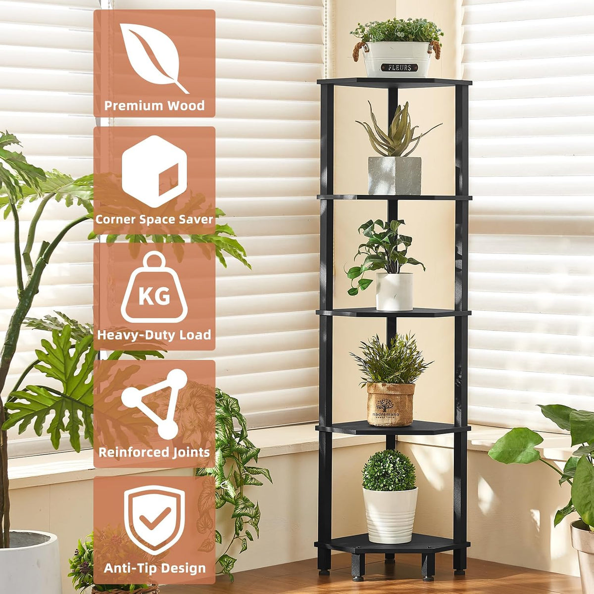 3-Tier Corner Shelf, Brown