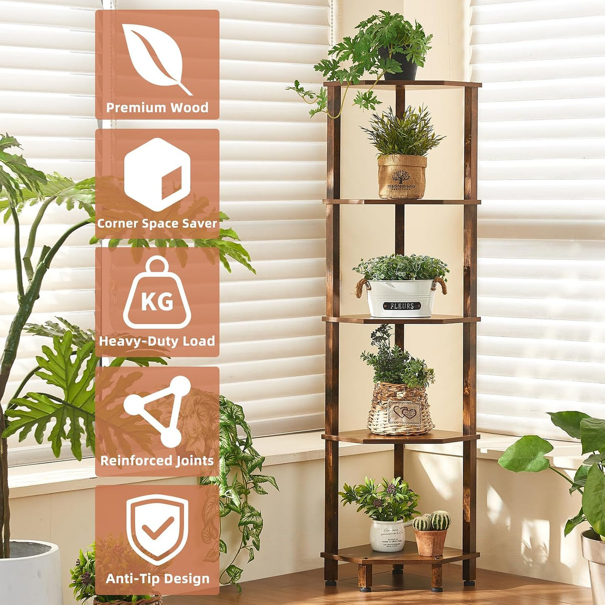 3-Tier Corner Shelf, Brown