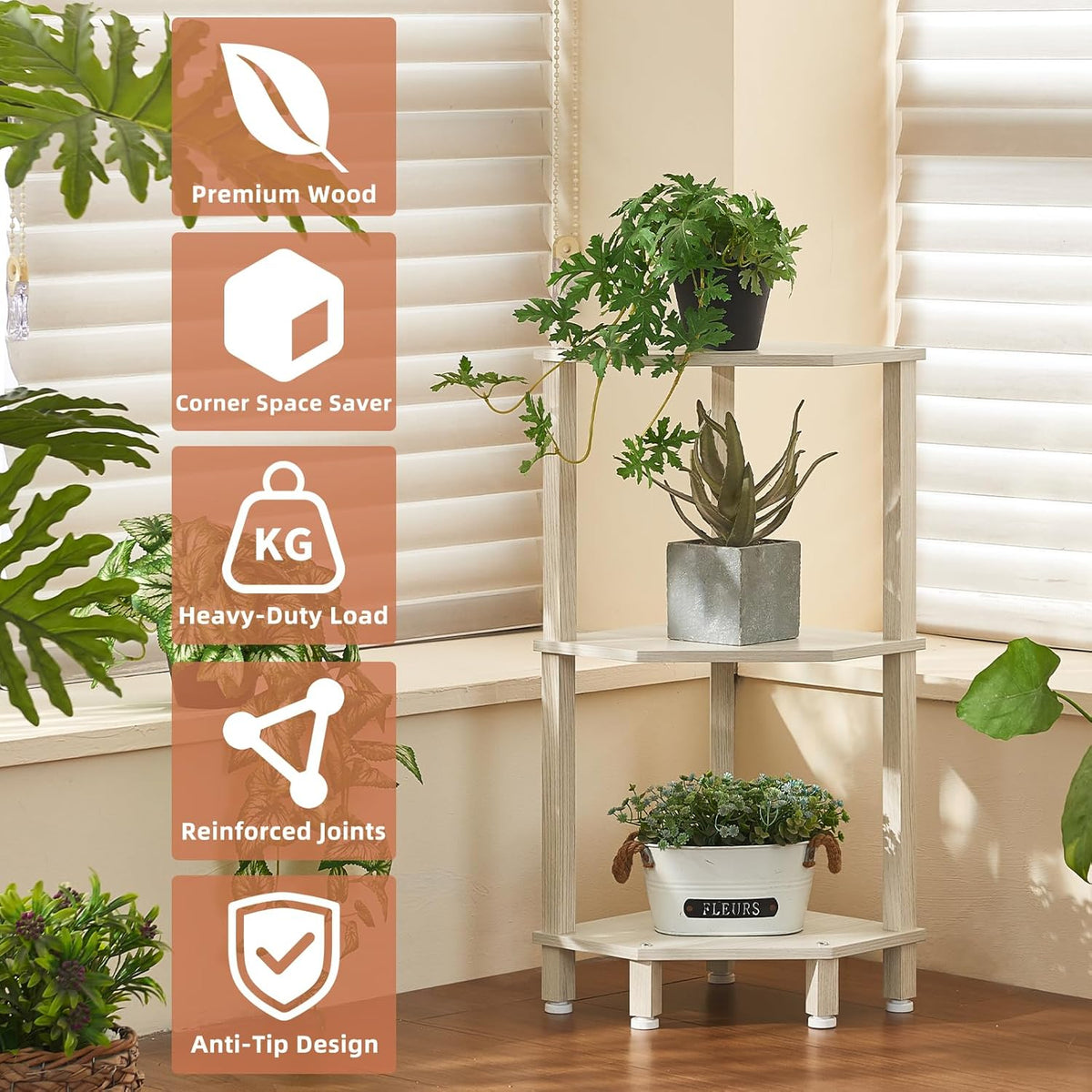 3-Tier Corner Shelf, Brown