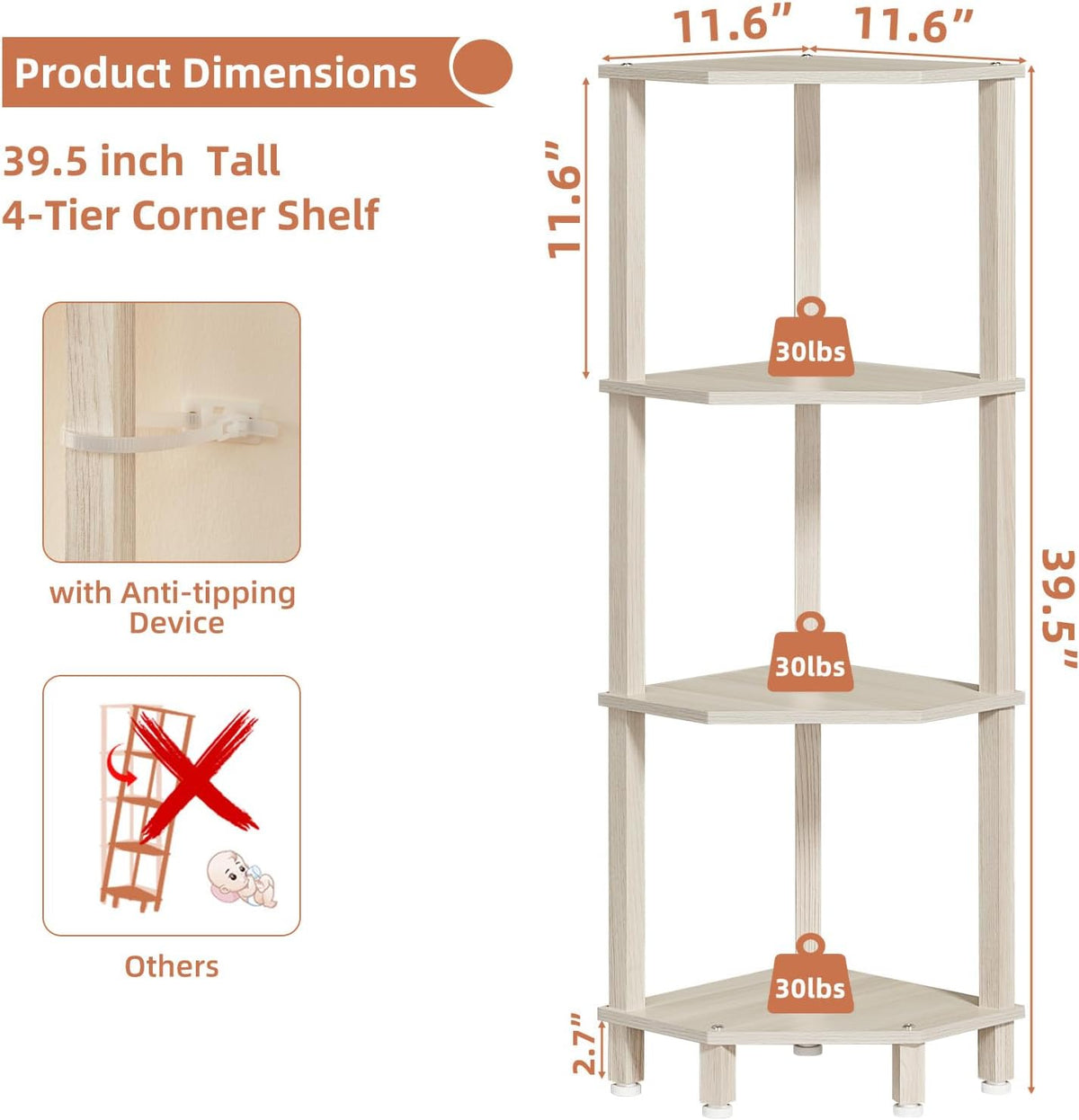 3-Tier Corner Shelf, Brown