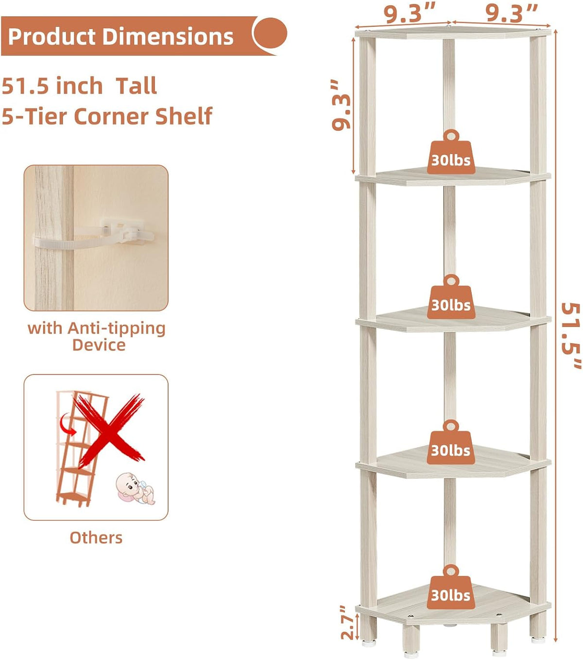 3-Tier Corner Shelf, Brown