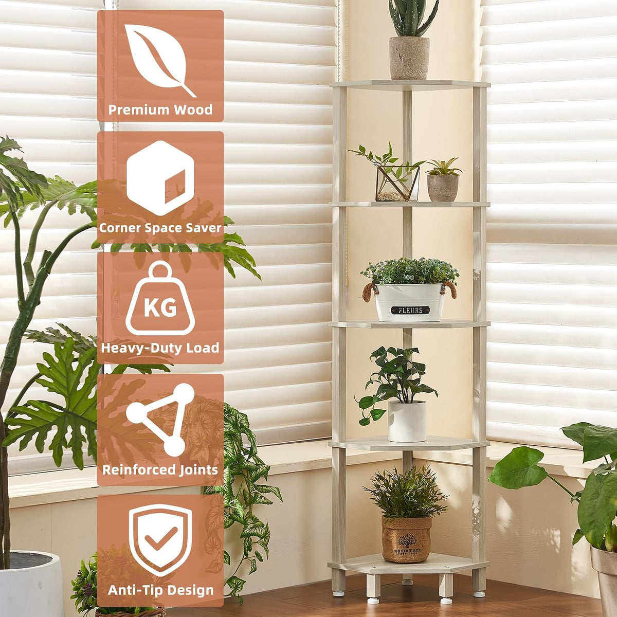 3-Tier Corner Shelf, Brown