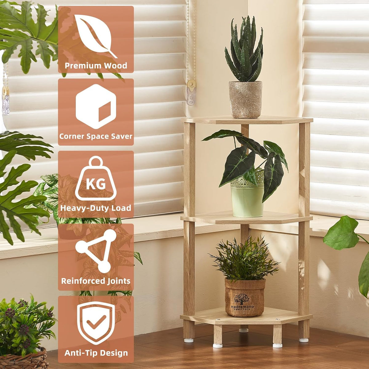 3-Tier Corner Shelf, Brown