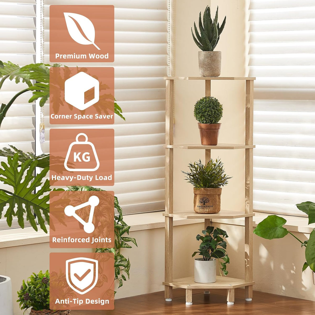 3-Tier Corner Shelf, Brown