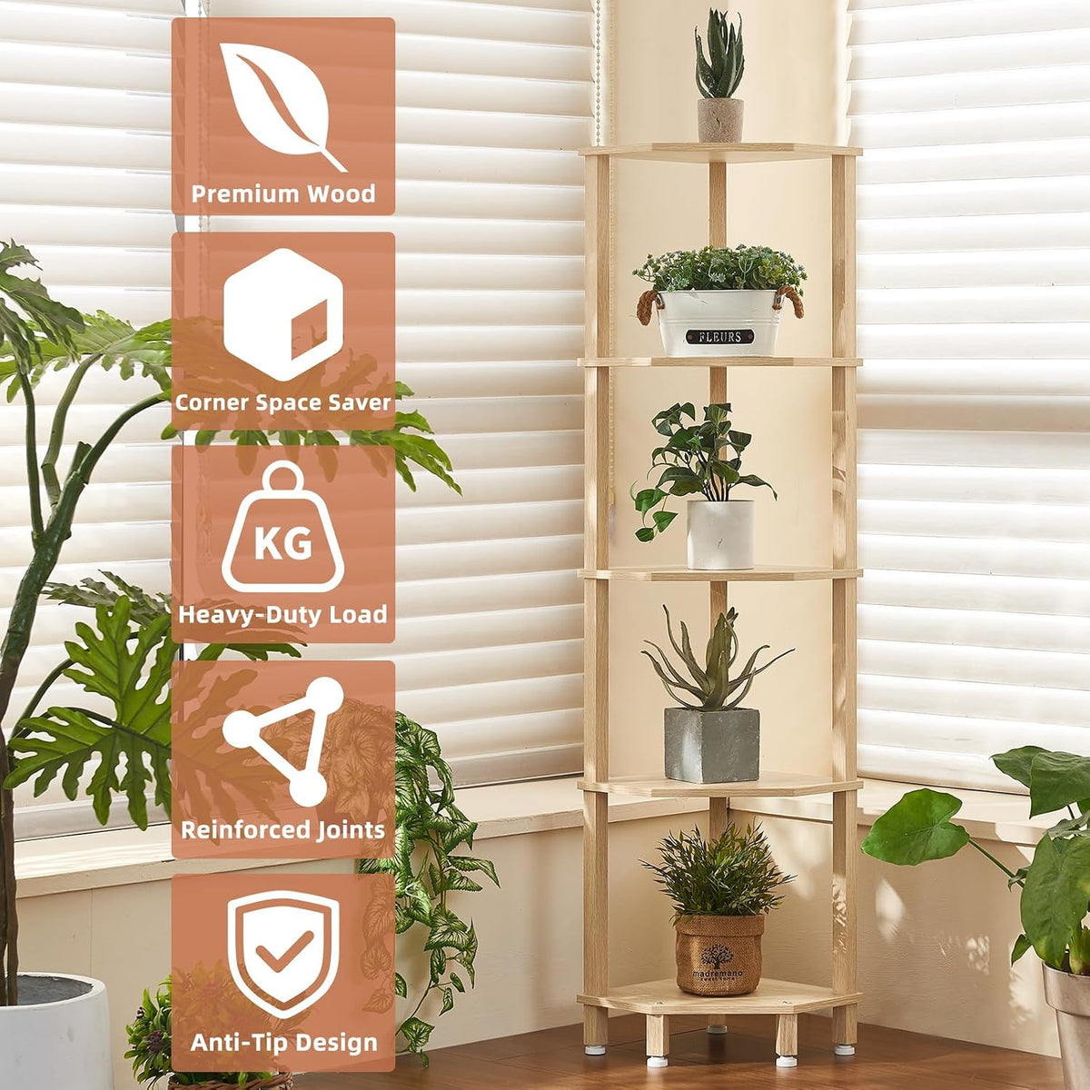 3-Tier Corner Shelf, Brown