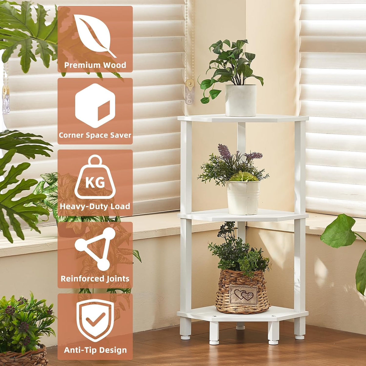 3-Tier Corner Shelf, Brown