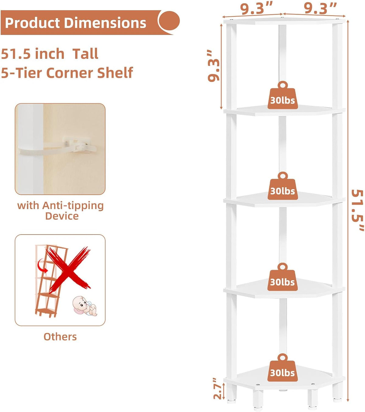 3-Tier Corner Shelf, Brown