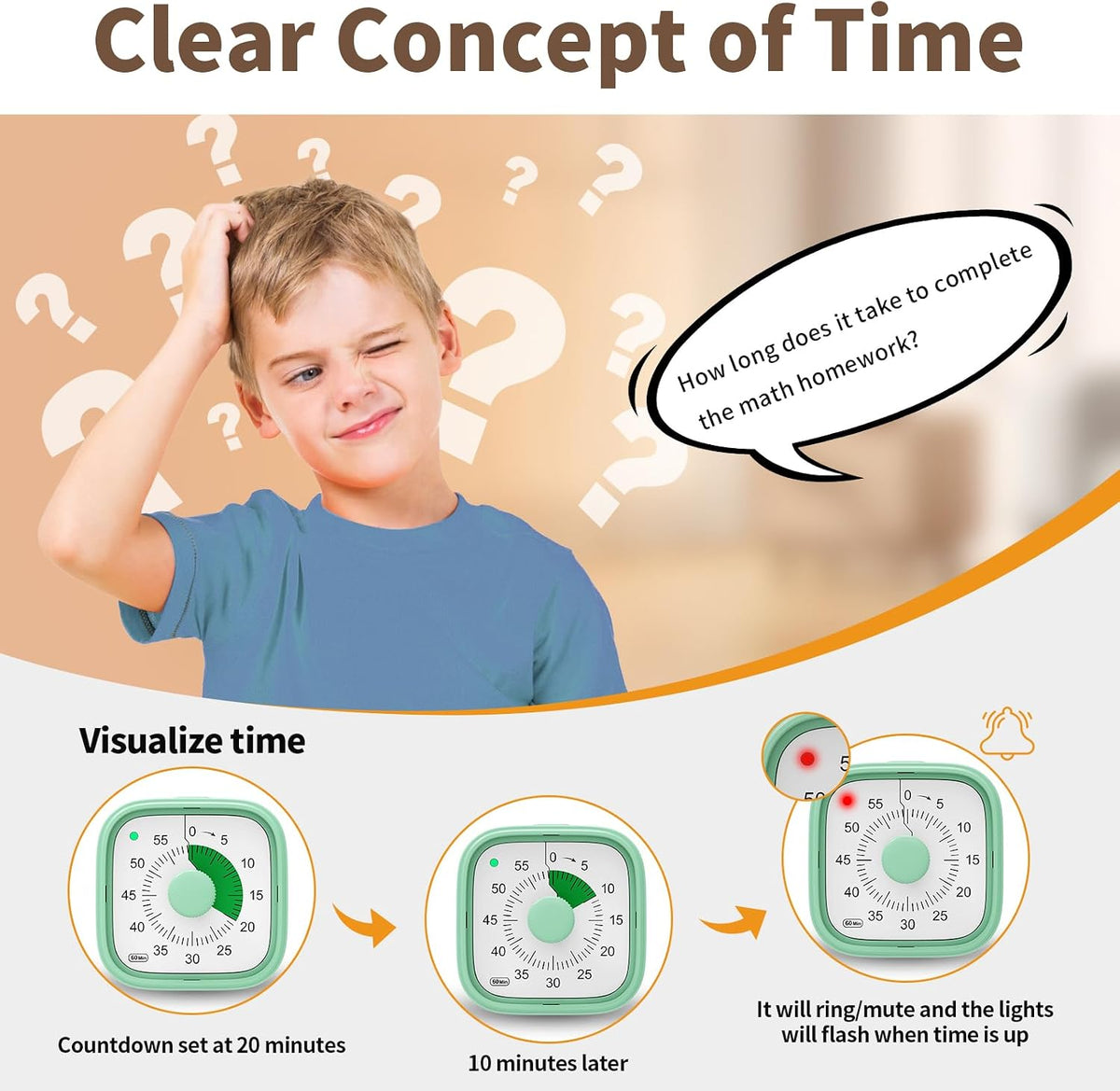 Visual Timer, Pomodoro Timers for Kids Adults, 60-Minute Countdown Desk Timer for Productivity, Silent ADHD Timer for Kids Toddlers, Kitchen for Cooking