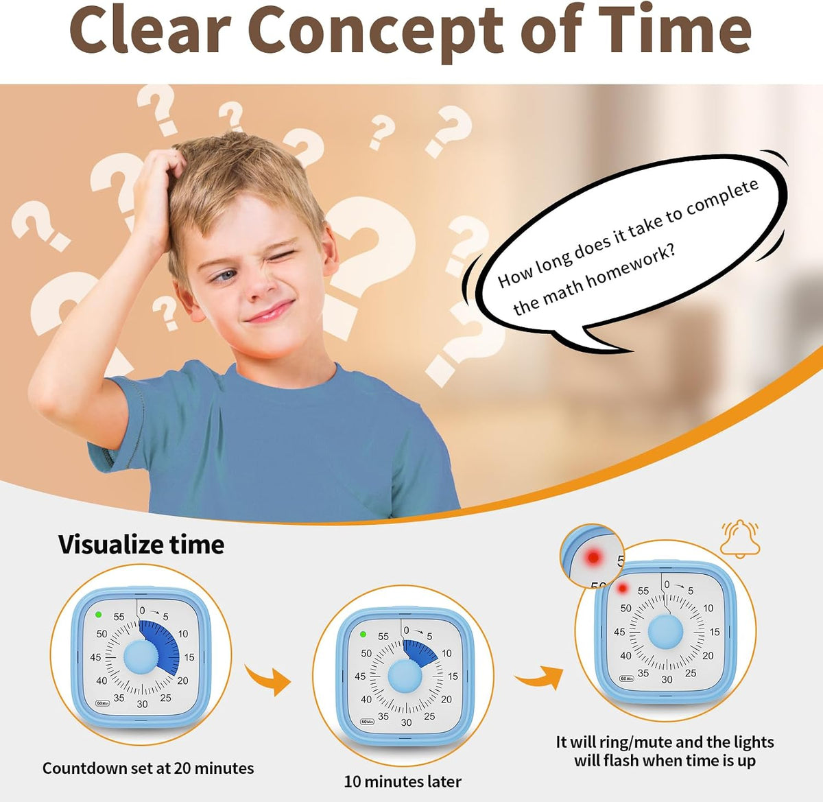 Visual Timer, Pomodoro Timers for Kids Adults, 60-Minute Countdown Desk Timer for Productivity, Silent ADHD Timer for Kids Toddlers, Kitchen for Cooking