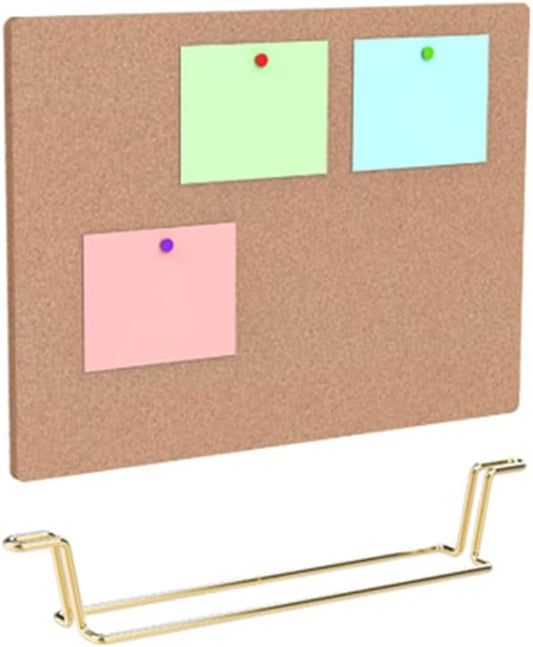 Cork Board Bulletin Board with Metal Stand, Wooden Pin Notice Message Pin Board Desktop Memo Board for Home Office (Golden Base)