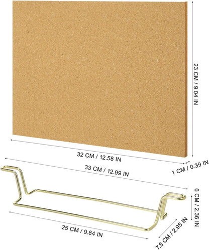 Cork Board Bulletin Board with Metal Stand, Wooden Pin Notice Message Pin Board Desktop Memo Board for Home Office (Golden Base)
