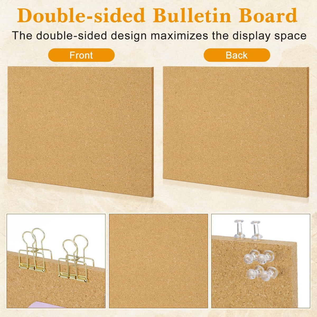 Cork Board Bulletin Board with Metal Stand, Wooden Pin Notice Message Pin Board Desktop Memo Board for Home Office (Golden Base)