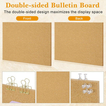 Cork Board Bulletin Board with Metal Stand, Wooden Pin Notice Message Pin Board Desktop Memo Board for Home Office (Golden Base)