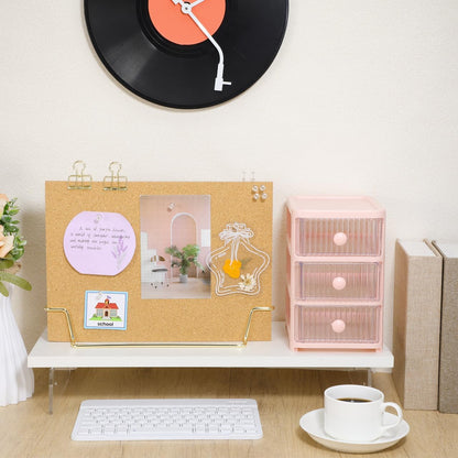 Cork Board Bulletin Board with Metal Stand, Wooden Pin Notice Message Pin Board Desktop Memo Board for Home Office (Golden Base)