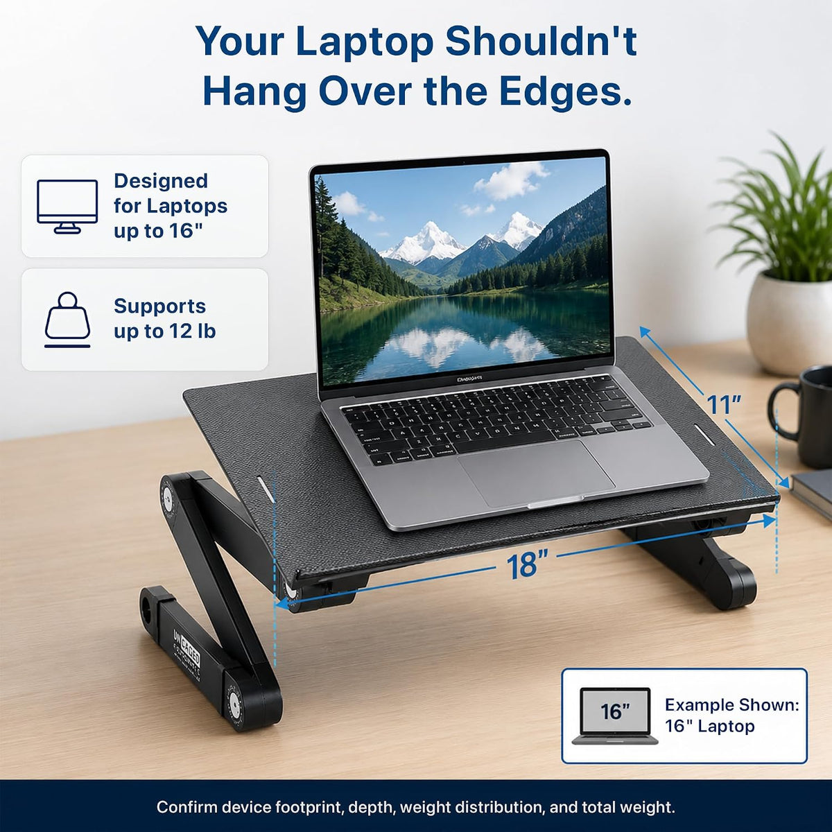 XL Adjustable Laptop Stand, Cooling Riser (Black)