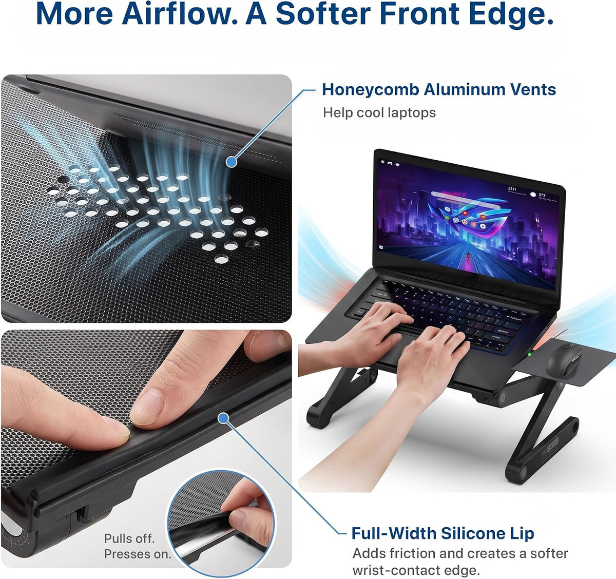 XL Adjustable Laptop Stand, Cooling Riser (Black)