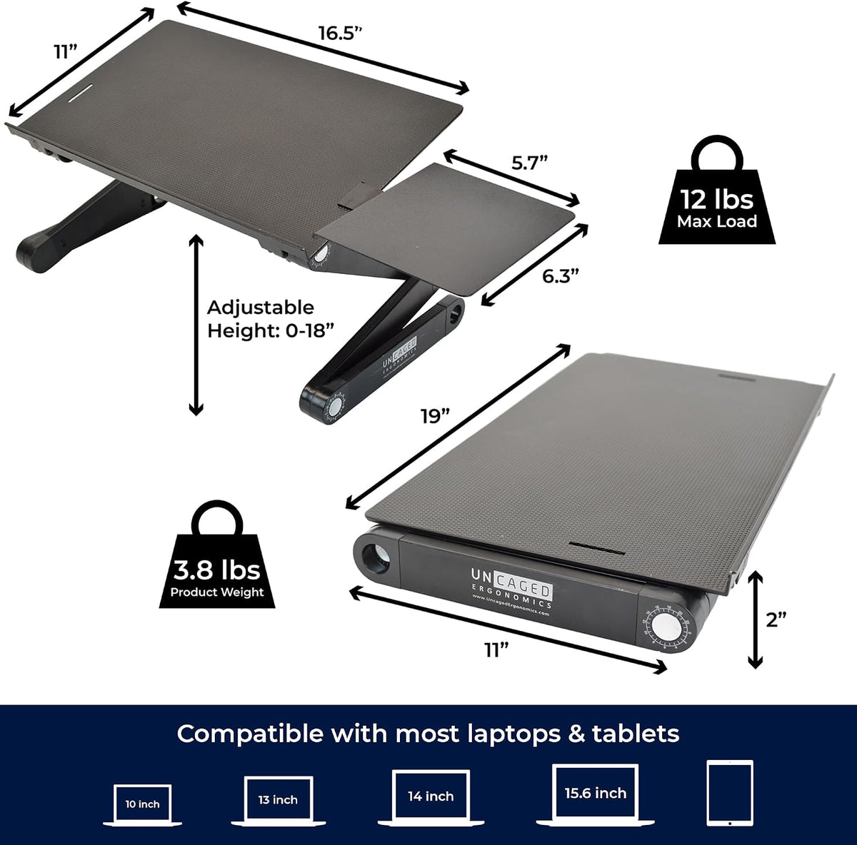 XL Adjustable Laptop Stand, Cooling Riser (Black)