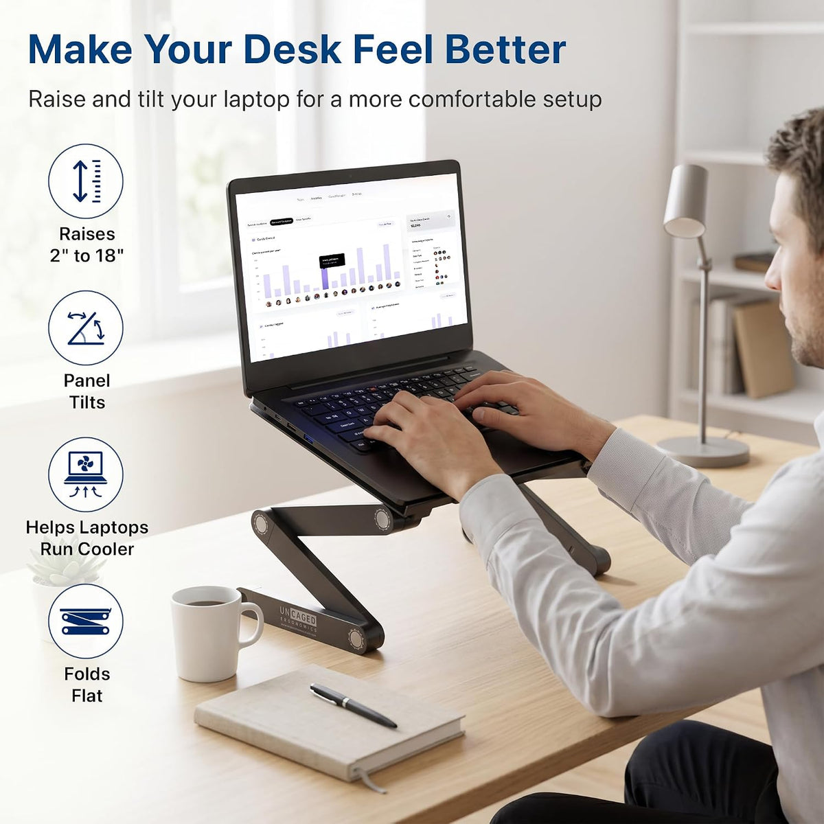 XL Adjustable Laptop Stand, Cooling Riser (Black)