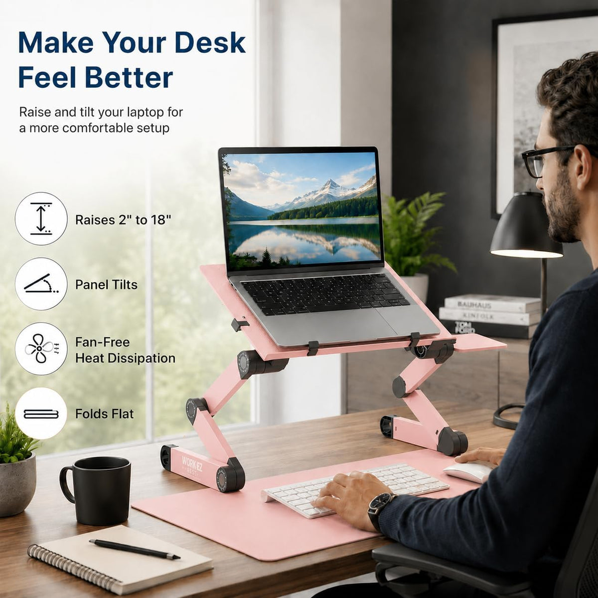 XL Adjustable Laptop Stand, Cooling Riser (Black)