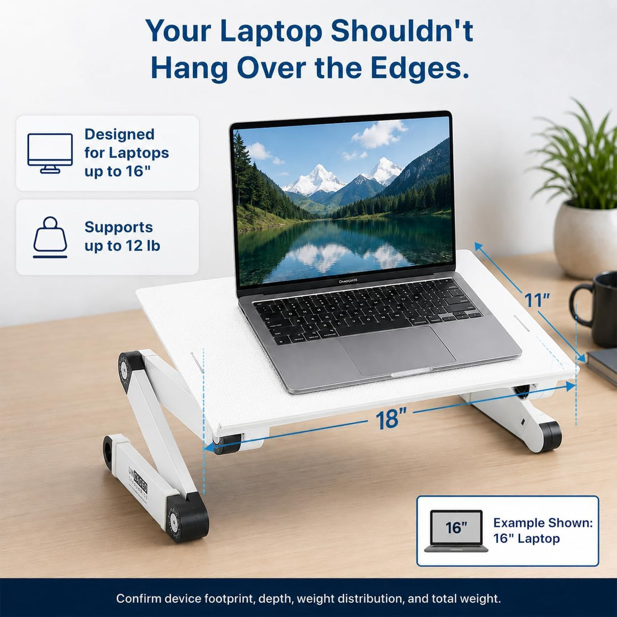 XL Adjustable Laptop Stand, Cooling Riser (Black)