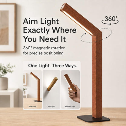Wooden Desk Lamp Magnetic Wall Mount Rechargeable Home Office-Sapele