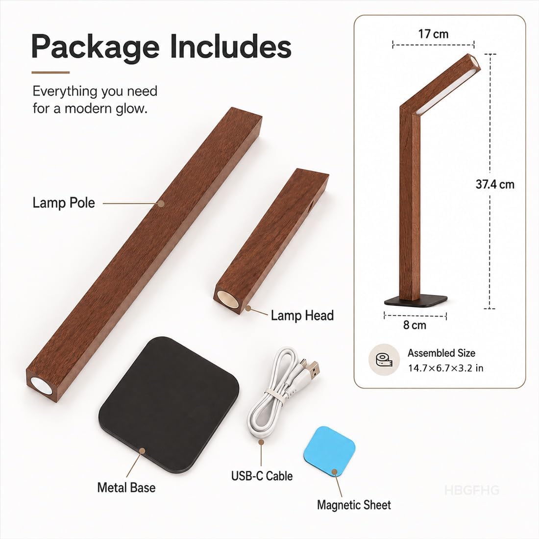 Wooden Desk Lamp Magnetic Wall Mount Rechargeable Home Office-Sapele