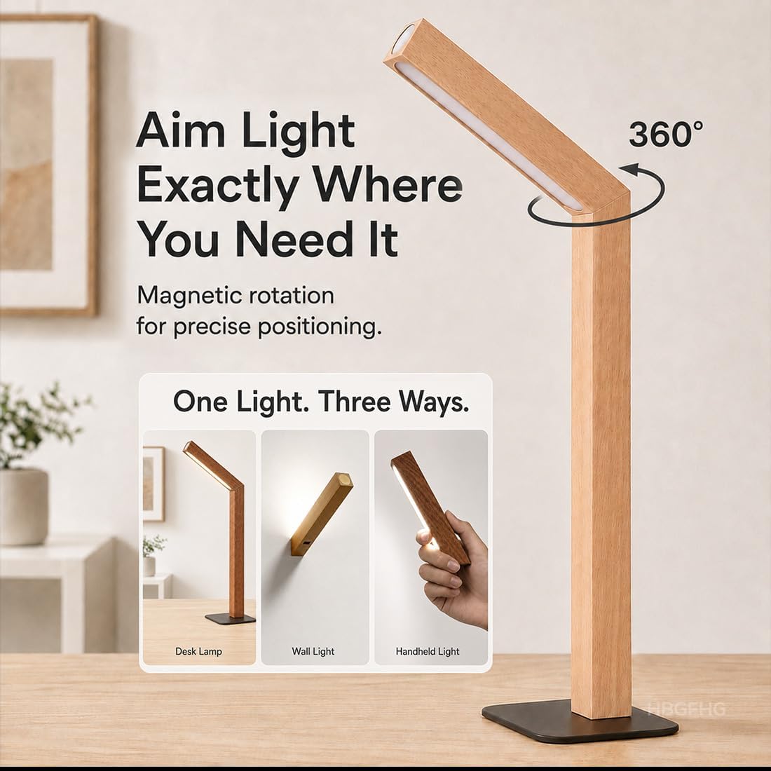 Wooden Desk Lamp Magnetic Wall Mount Rechargeable Home Office-Sapele