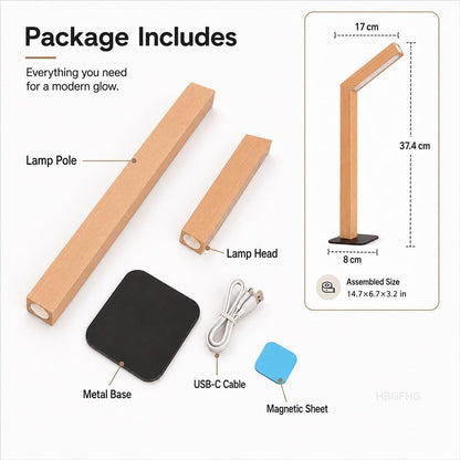 Wooden Desk Lamp Magnetic Wall Mount Rechargeable Home Office-Sapele