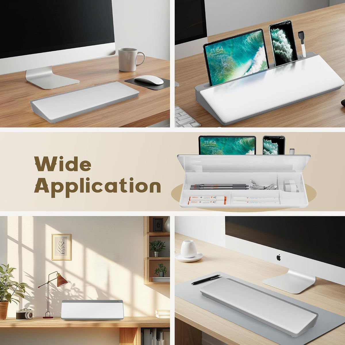 Desktop Whiteboard, Dry Erase Board Computer Keyboard Stand with Marker, Desk Organizers with Accessories for School, Home and Office Supplies (Grey-White)