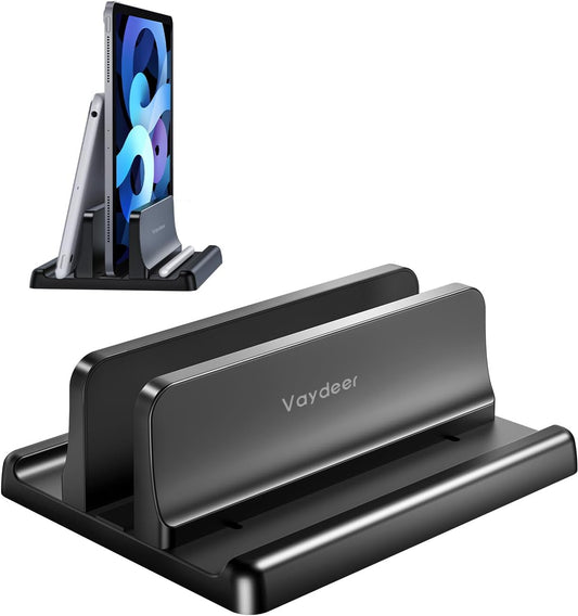 Vertical Laptop Stand Holder Organizer Plastic Adjustable Desktop Notebook Dock Space-Saving 3 in 1 for All MacBook Pro Air,Mac,HP,Dell,Microsoft Surface,Lenovo,up to 17.3 inches (Black)