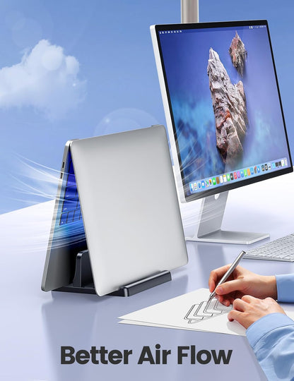 Vertical Laptop Stand Holder Organizer Plastic Adjustable Desktop Notebook Dock Space-Saving 3 in 1 for All MacBook Pro Air,Mac,HP,Dell,Microsoft Surface,Lenovo,up to 17.3 inches (Black)