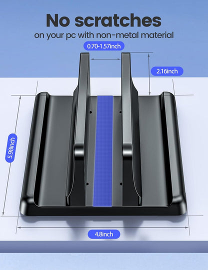 Vertical Laptop Stand Holder Organizer Plastic Adjustable Desktop Notebook Dock Space-Saving 3 in 1 for All MacBook Pro Air,Mac,HP,Dell,Microsoft Surface,Lenovo,up to 17.3 inches (Black)