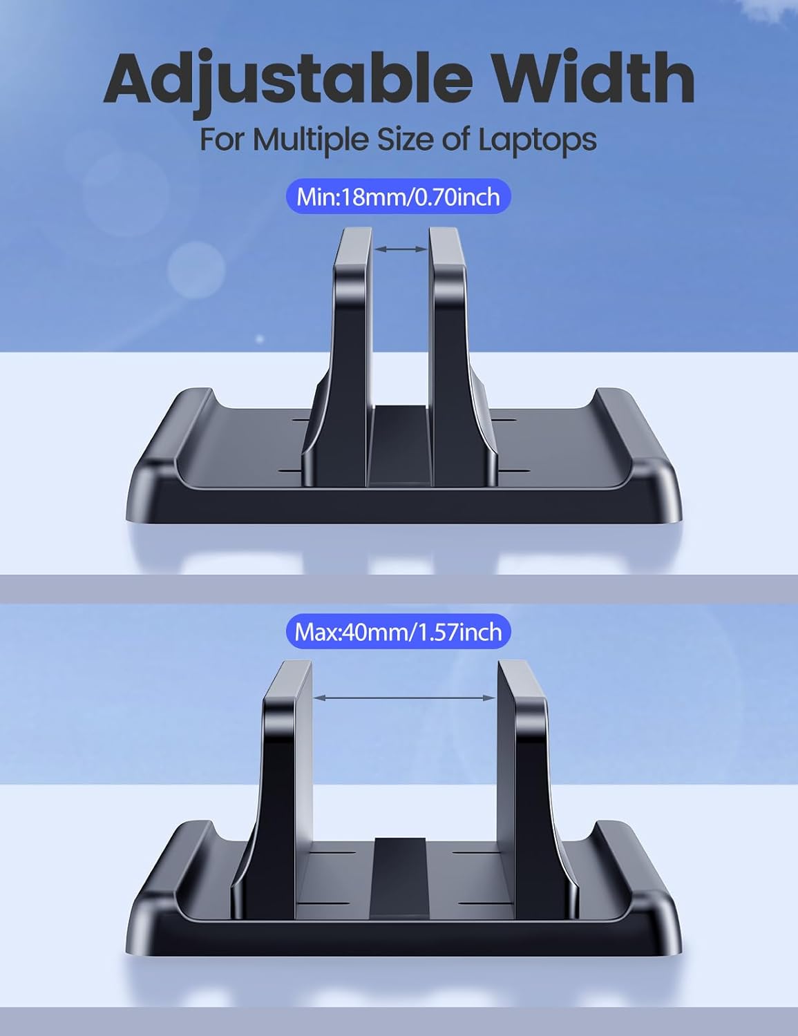 Vertical Laptop Stand Holder Organizer Plastic Adjustable Desktop Notebook Dock Space-Saving 3 in 1 for All MacBook Pro Air,Mac,HP,Dell,Microsoft Surface,Lenovo,up to 17.3 inches (Black)