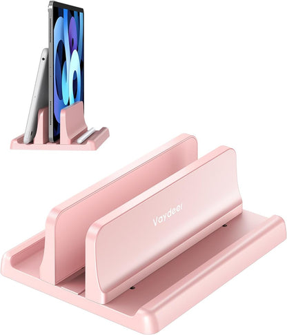 Vertical Laptop Stand Holder Organizer Plastic Adjustable Desktop Notebook Dock Space-Saving 3 in 1 for All MacBook Pro Air,Mac,HP,Dell,Microsoft Surface,Lenovo,up to 17.3 inches (Black)