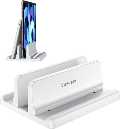 Vertical Laptop Stand Holder Organizer Plastic Adjustable Desktop Notebook Dock Space-Saving 3 in 1 for All MacBook Pro Air,Mac,HP,Dell,Microsoft Surface,Lenovo,up to 17.3 inches (Black)