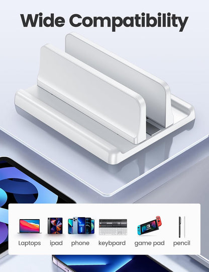 Vertical Laptop Stand Holder Organizer Plastic Adjustable Desktop Notebook Dock Space-Saving 3 in 1 for All MacBook Pro Air,Mac,HP,Dell,Microsoft Surface,Lenovo,up to 17.3 inches (Black)