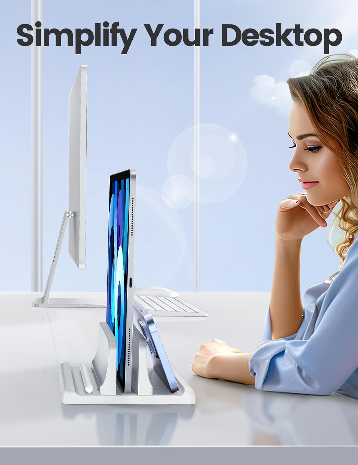Vertical Laptop Stand Holder Organizer Plastic Adjustable Desktop Notebook Dock Space-Saving 3 in 1 for All MacBook Pro Air,Mac,HP,Dell,Microsoft Surface,Lenovo,up to 17.3 inches (Black)