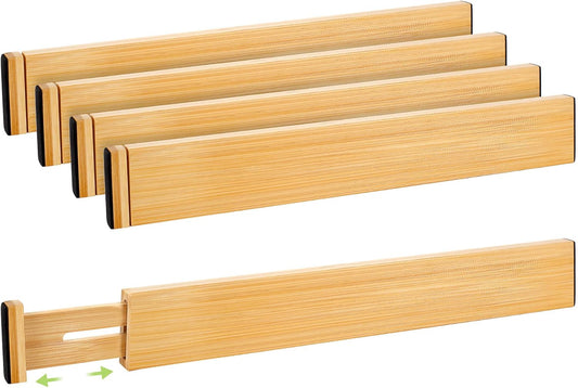 Drawer Organizer, Spring-Loaded Expandable Bamboo Dividers