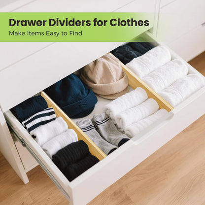 Drawer Organizer, Spring-Loaded Expandable Bamboo Dividers