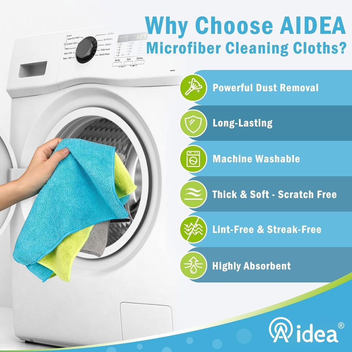AIDEA Microfiber Cleaning Cloth-50PK, Microfiber Towels for Cars 12"x12"