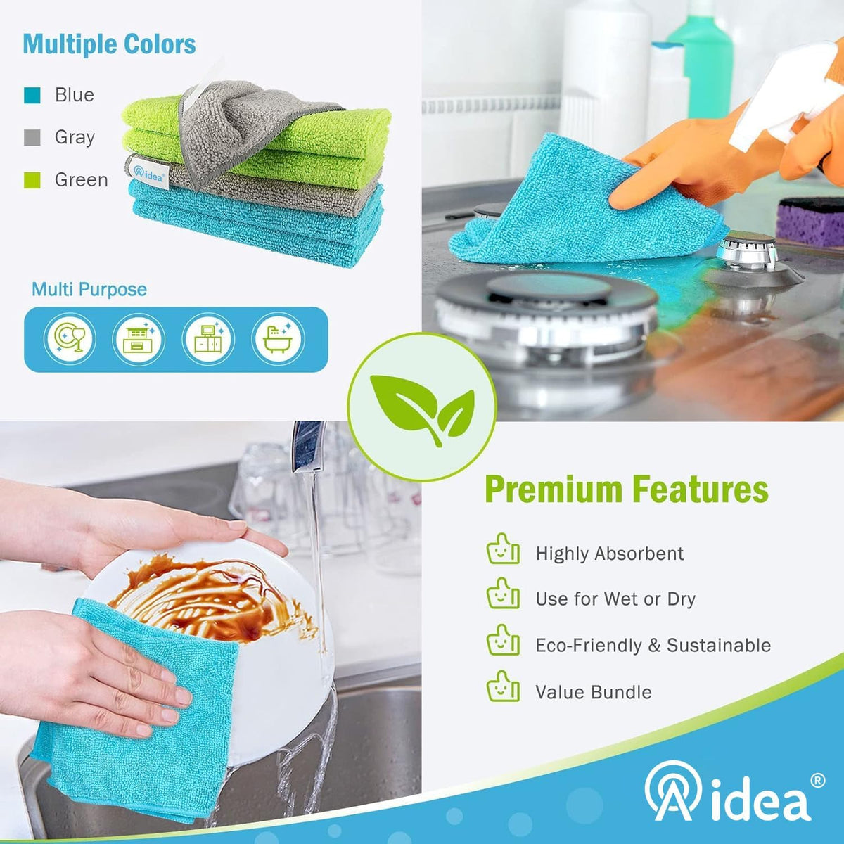 AIDEA Microfiber Cleaning Cloth-50PK, Microfiber Towels for Cars 12"x12"