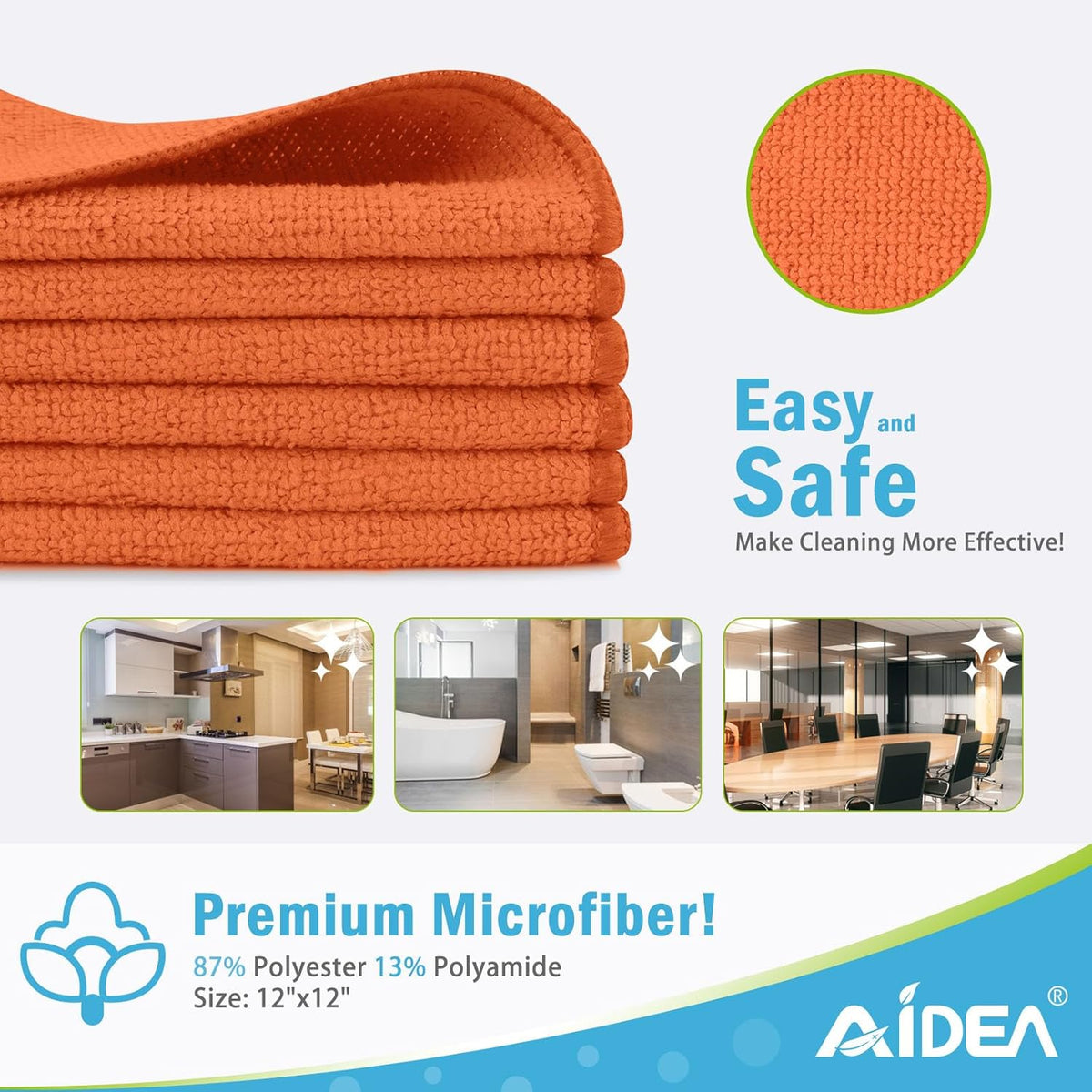 AIDEA Microfiber Cleaning Cloth-50PK, Microfiber Towels for Cars 12"x12"